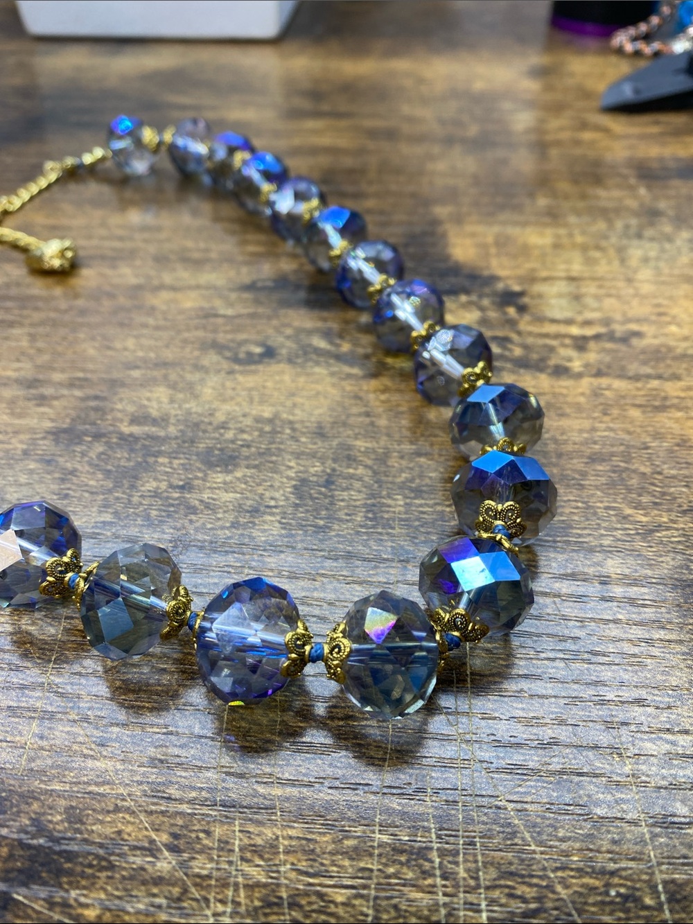 Clear Blue AB faceted. 16 mm hand knotted  20 inch necklace Aprilsplace - Picture 6 of 10